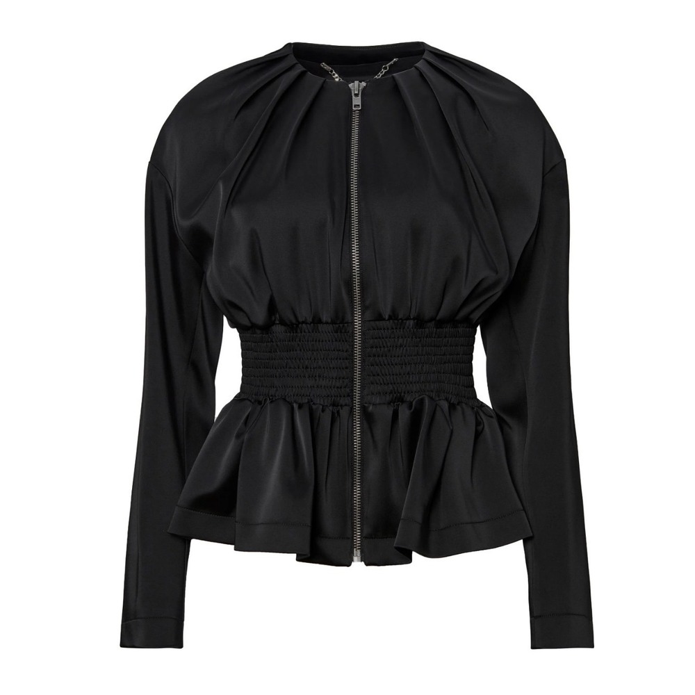 Altuzarra Kitriani Silk Peplum Jacket Black Smocked Waist Zip Front size M/6/38